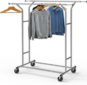 2. Simple Houseware Heavy Duty Double Rail Clothing Garment Rack, Chrome
