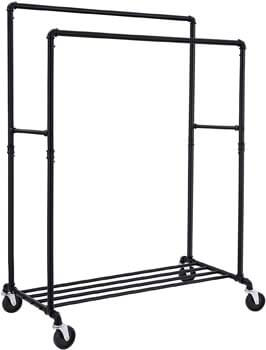 4. SONGMICS Industrial Pipe Clothes Rack Double Rail on Wheels