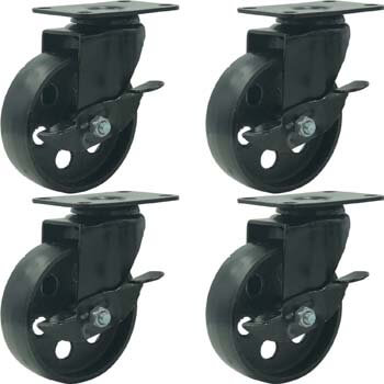 10. FactorDuty 4 All Black Metal Swivel Plate Caster Wheels