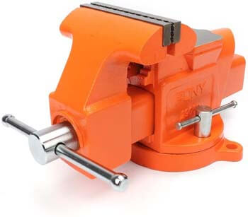 7. Pony Jorgensen 29050 5-Inch Heavy-Duty Workshop Bench Vise with Swivel Base, Orange