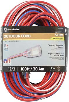4. Southwire 2549SWUSA1 100-Feet, Contractor Grade, 12/3 Extension Cord