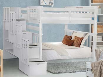 10. Bedz King Tall Stairway Bunk Beds Twin over Twin with 4 Drawers in the Steps, White