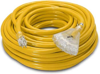 7. Watt's Wire - Long Yellow 100' 10-Gauge Grounded 15-Amp Three-Prong Power-Cord