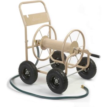 1. Liberty Garden 870-M1-2 Industrial 4-Wheel Garden Hose Reel Cart, Holds 300-Feet of 5/8-Inch Hose - Tan