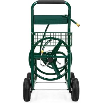 10. Best Choice Products Heavy Duty Outdoor Garden Steel 300ft Water Hose Reel Cart w/Basket, Green