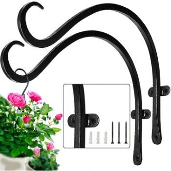 4. Outdoor Hanger Wall Bracket Handmade Forged Curved Lantern Hooks with Triangular Fixers 