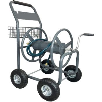 4. Ashman Garden Hose Reel Cart - 4 Wheels Portable Garden Hose Reel Cart with Storage Basket Rust Resistant Heavy Duty Water Hose Holder