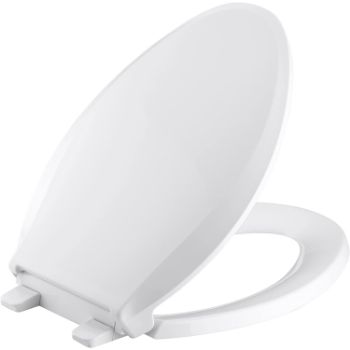 9. KOHLER K-4636-0 Cachet Elongated White Toilet Seat, with Grip-Tight Bumpers, Quiet-Close Seat, Quick-Release Hinges