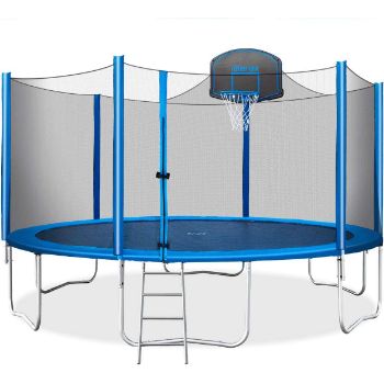 8. Merax 15 FT Trampoline with Safety Enclosure Net, Basketball Hoop, and Ladder - 2021 Upgraded – Kids Basketball Trampoline