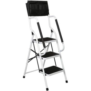 2. charaHOME 3 Step Ladder Step Stool 500 lb Capacity Folding Portable Ladder Steel Frame 