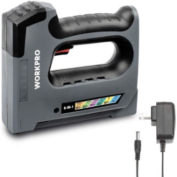 6. WORKPRO 6 in 1 Cordless Staple Gun, 3.6V Rechargeable Electric Stapler, Charger Included, Staples Excluded
