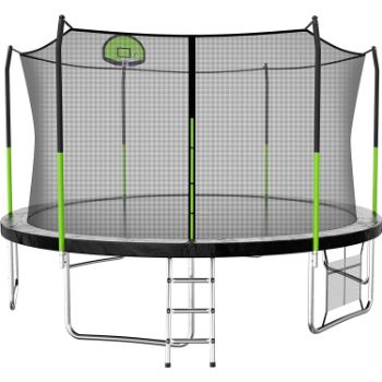 3. 12FT 14FT 15FT Trampoline with Enclosure Net and Ladder, Outdoor Recreational Rebounder Trampoline for Kids and Family, Jumping Exercise Fitness heavy-duty Trampoline