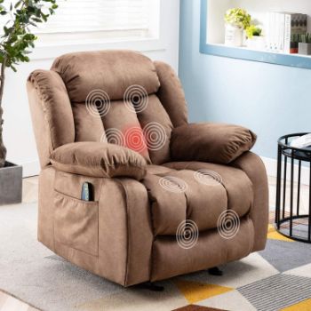 2. CANMOV Manual Rocker Recliner Chair with Massage and Heat Anti Skid Fabric Single Sofa for Living Room Heavy Duty Reclining Chair 