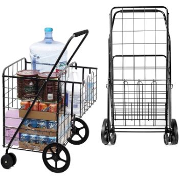 7. Jumbo Deluxe Folding Shopping Cart with Dual Swivel Wheels and Double Basket