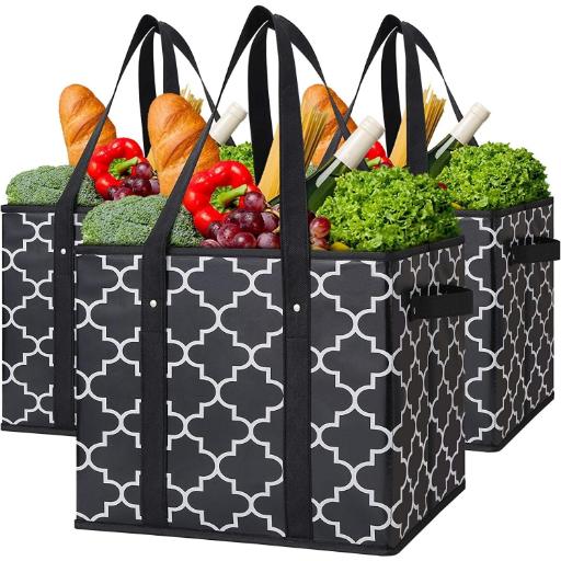 Collapsible Insulated Grocery Bag - Stackable Heavy Duty Tote (1 Pack)