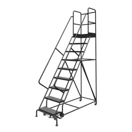 Tri-Arc 9-Step Steel Rolling Industrial & Warehouse Ladder with Handrails