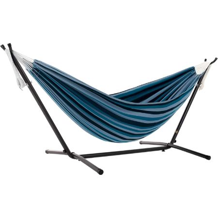 Vivere Double Cotton Hammock with Space-Saving Steel Stand