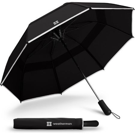 Weatherman premium collapsible travel umbrella with reflective trim