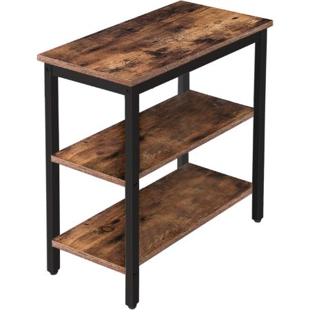 HOOBRO industrial side table with three open storage shelves and black metal frame