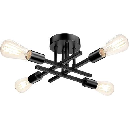TOBUSA matte black four-light Sputnik ceiling fixture