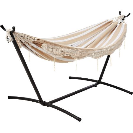 Amazon Basics Double Hammock with 9-Foot Space-Saving Steel Stand