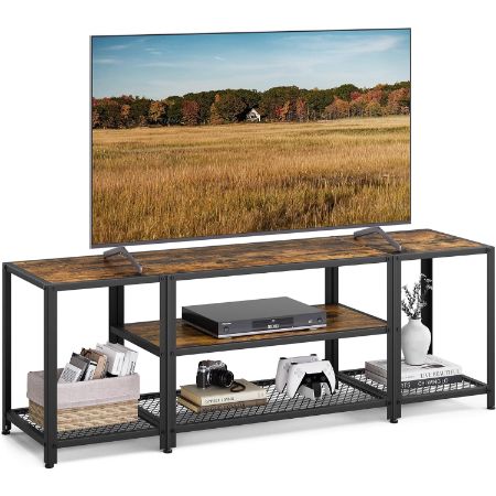 VASAGLE three tier industrial TV stand with open shelves