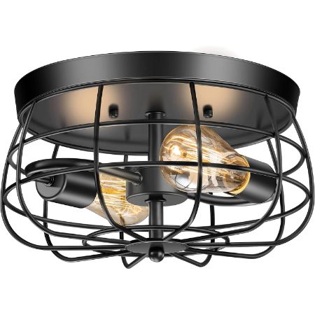 Lomoky two-light black metal cage ceiling fixture