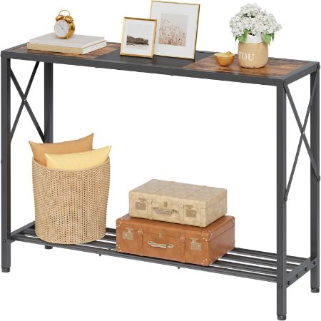 Tajsoon 41.8-inch two-tier industrial console table in rustic brown and black