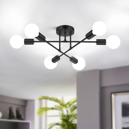 Bosceos 6-Light Black Sputnik Semi Flush Mount Ceiling Light