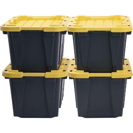 CX BLACK and YELLOW 12 gallon heavy duty storage bins with lids