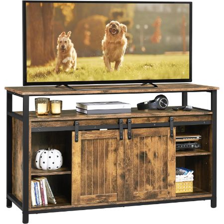 Yaheetech industrial farmhouse TV stand with sliding barn doors