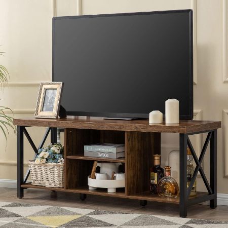 GAZHOME compact rustic industrial TV stand with adjustable shelf