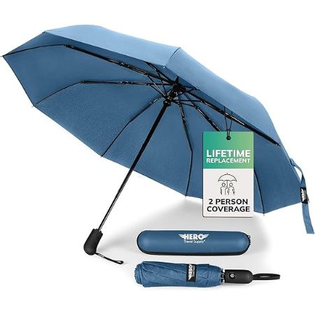 HERO windproof automatic compact travel umbrella with carrying case