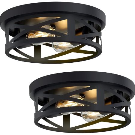 SKEJAO black two-light round flush mount ceiling light set