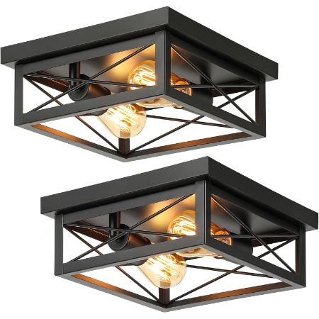 Kondras 2-Light Industrial Square Flush Mount Ceiling Light, 2-Pack