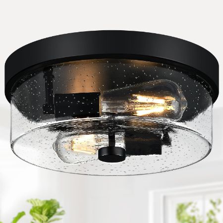 szzgco black two-light seeded glass flush mount ceiling fixture
