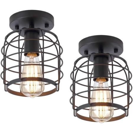 Create For Life Industrial Vintage Metal Cage Ceiling Light, 2-Pack