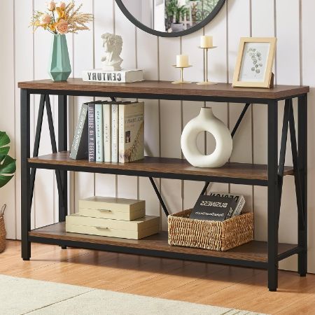 HOMISSUE 47-inch three-tier industrial entryway console table with V-shaped metal supports