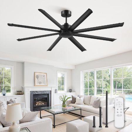 ZMISHIBO 84-inch black industrial ceiling fan with eight aluminum blades