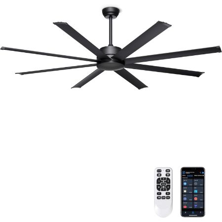 Ohniyou 72-inch black ceiling fan with eight aluminum alloy blades