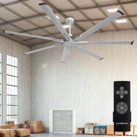 Parrot Uncle 100-inch satin nickel industrial ceiling fan with seven aluminum blades