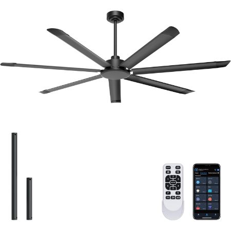 Ohniyou 72-inch black industrial ceiling fan with seven aluminum blades