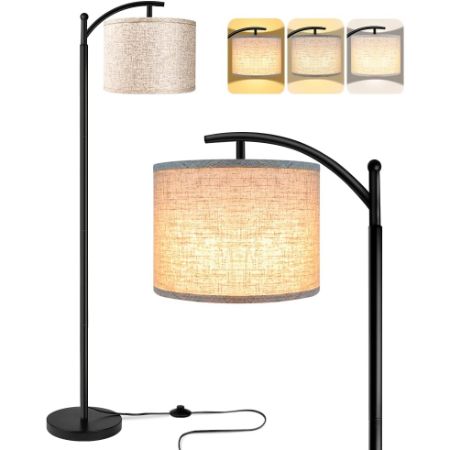 ROTTOGOON industrial floor lamp with beige linen shade
