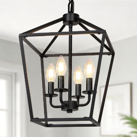 Seaside Village 4-light black industrial lantern chandelier