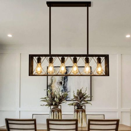 Pretoy 6-light black industrial linear chandelier