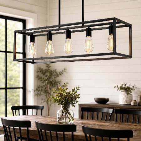 XISLTHOTSL 5-Light Black Farmhouse Kitchen Island Chandelier