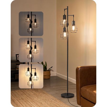 EDISHINE industrial farmhouse floor lamp with three diamond cage shades