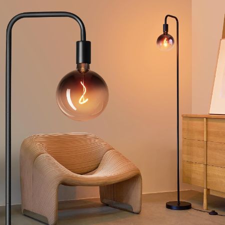 ONEWISH industrial floor lamp with decorative globe LED bulb