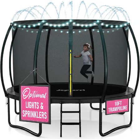 JoyBerri outdoor trampoline with LED lights and enclosure