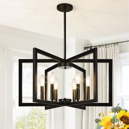 Lynnoland 6-light matte black industrial chandelier